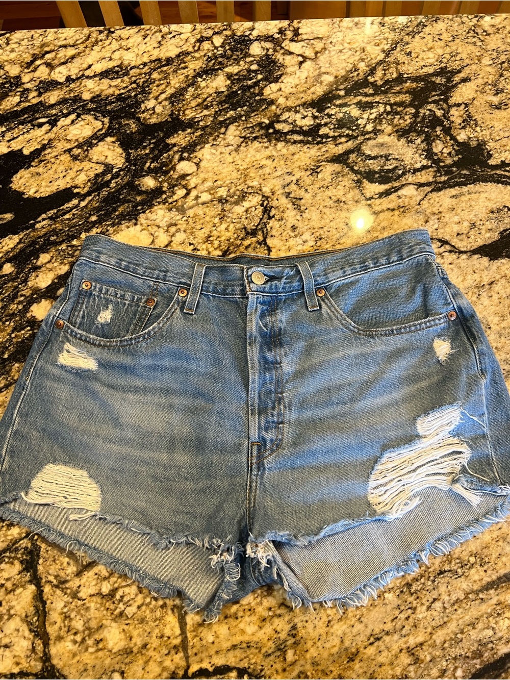Levi's Distressed Light Blue Denim Shorts